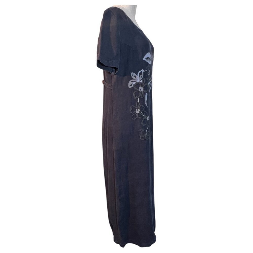 VTG Carole Little Linen Floral Embroidered Maxi Dress Short Sleeve 10 Petite - Picture 8 of 11